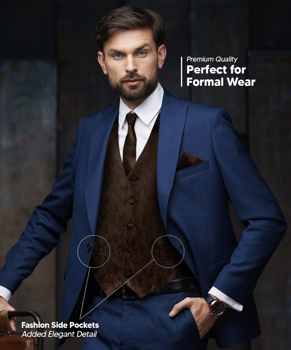 Vittorio Farina Men's Woven Paisley Vest, Necktie, Bow Tie and Pocket Square Set (Black Back) - Concordia Style Boutique