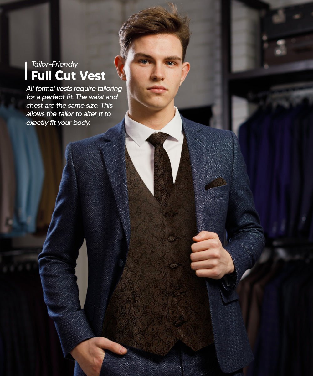 Vittorio Farina Men's Woven Paisley Vest, Necktie, Bow Tie and Pocket Square Set (Black Back) - Concordia Style Boutique