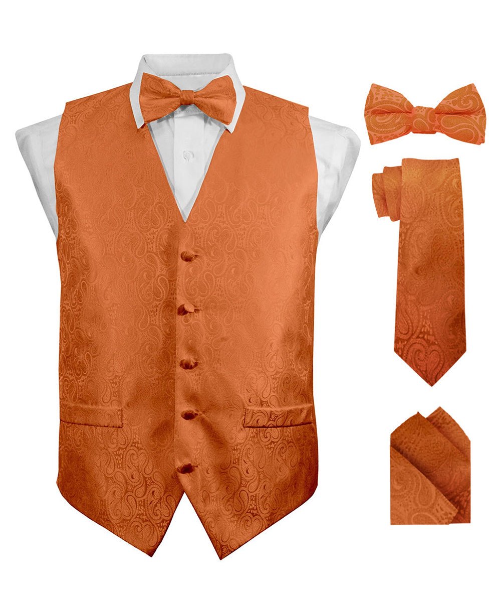 Vittorio Farina Men's Woven Paisley Vest, Necktie, Bow Tie and Pocket Square Set (Black Back)