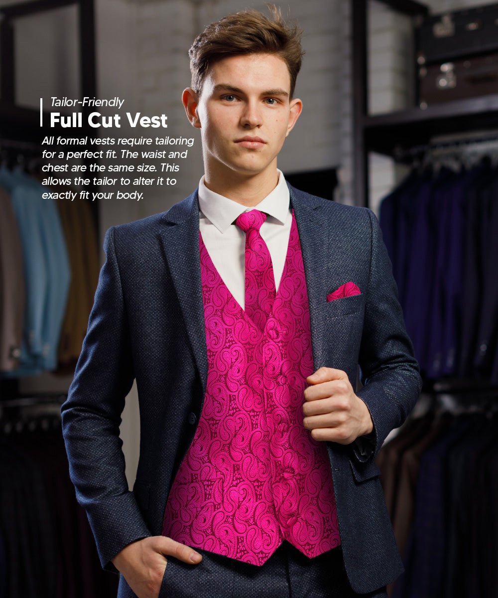 Vittorio Farina Men's Woven Paisley Vest, Necktie, Bow Tie and Pocket Square Set (Black Back) - Concordia Style Boutique