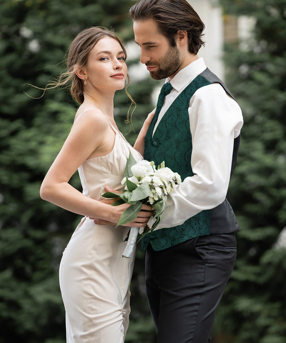 Vittorio Farina Men's Woven Paisley Vest, Necktie, Bow Tie and Pocket Square Set (Black Back) - Concordia Style Boutique