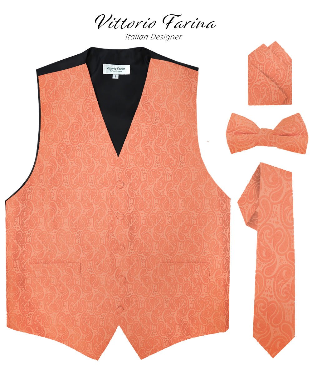Vittorio Farina Men's Woven Paisley Vest, Necktie, Bow Tie and Pocket Square Set (Black Back)