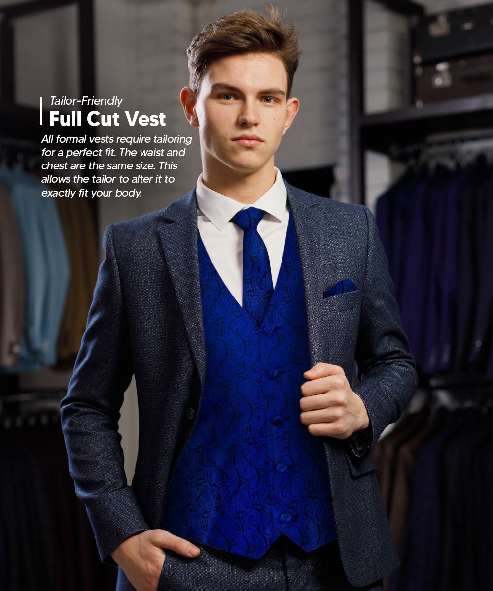 Vittorio Farina Men's Woven Paisley Vest, Necktie, Bow Tie and Pocket Square Set (Black Back)