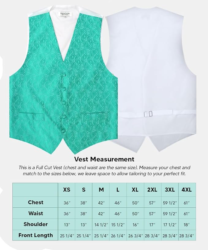 Vittorio Farina Men's Mint Woven Paisley Vest, Necktie, Bow Tie and Pocket Square Set (White Back)