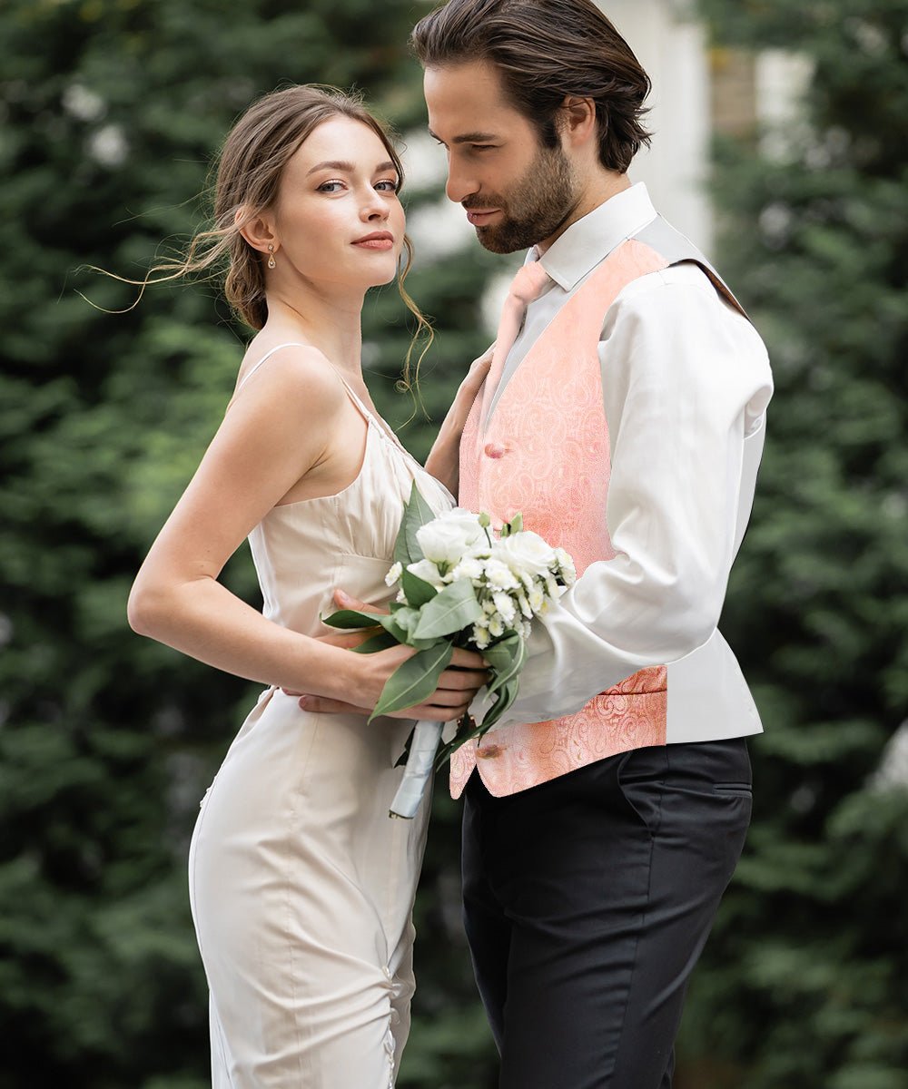 Vittorio Farina Men's Mint Woven Paisley Vest, Necktie, Bow Tie and Pocket Square Set (White Back)