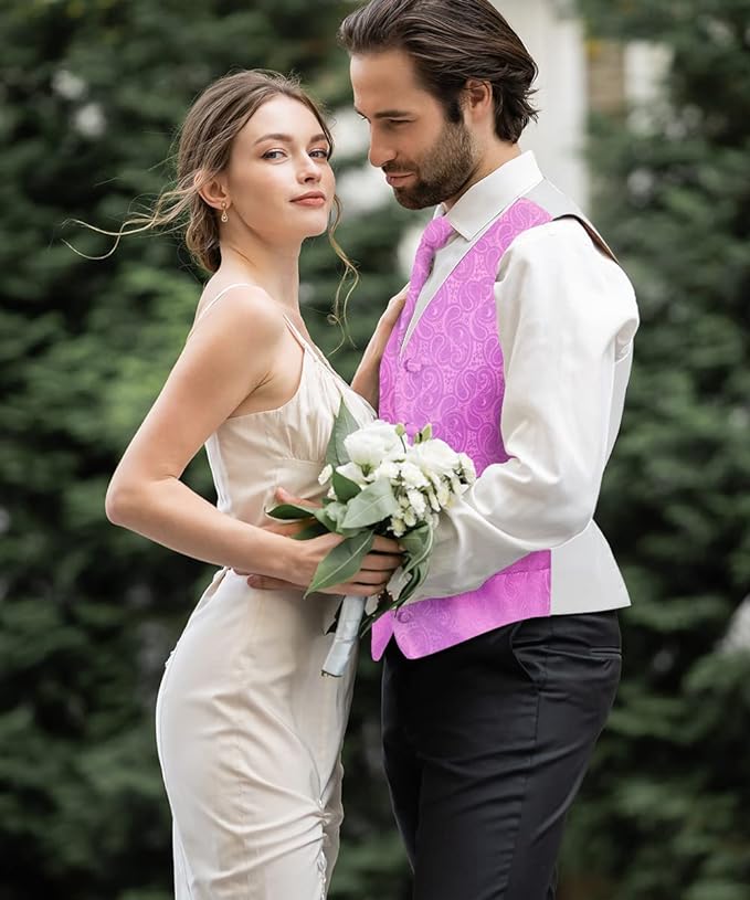 Vittorio Farina Men's Mint Woven Paisley Vest, Necktie, Bow Tie and Pocket Square Set (White Back)