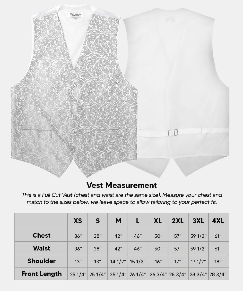 Vittorio Farina Men's Woven Paisley Vest, Necktie, Bow Tie and Pocket Square Set (White Back)