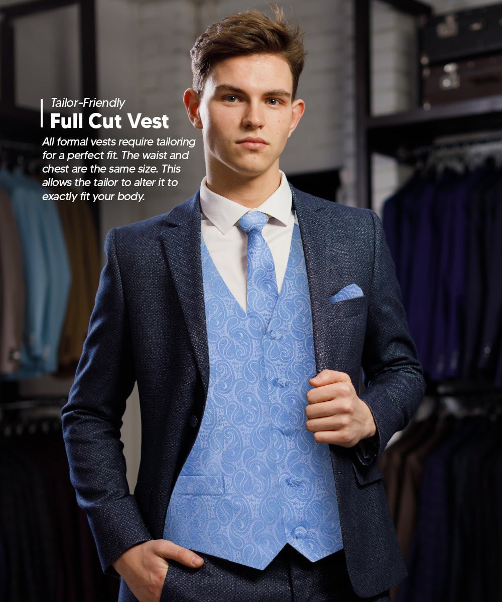 Vittorio Farina Men's Woven Paisley Vest, Necktie, Bow Tie and Pocket Square Set (White Back)