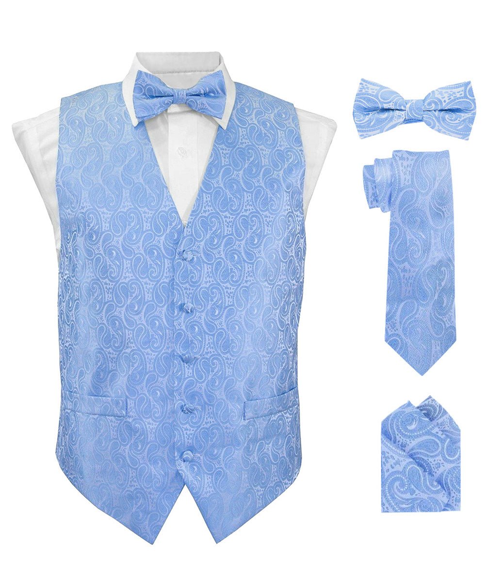 Vittorio Farina Men's Woven Paisley Vest, Necktie, Bow Tie and Pocket Square Set (White Back)
