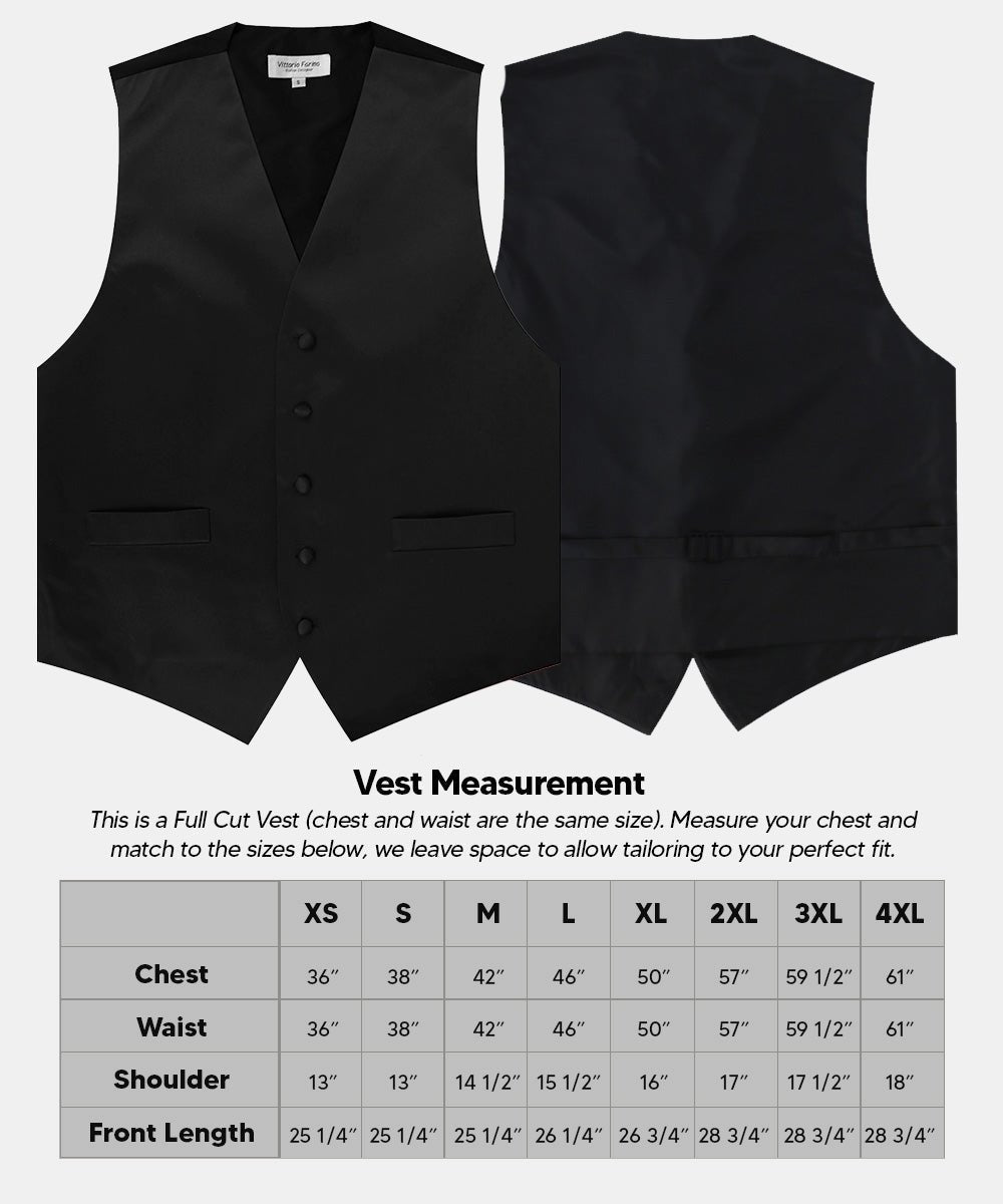Vittorio Farina Men's Satin Vest, Necktie, Bow Tie and Pocket Square Set (Black Back)