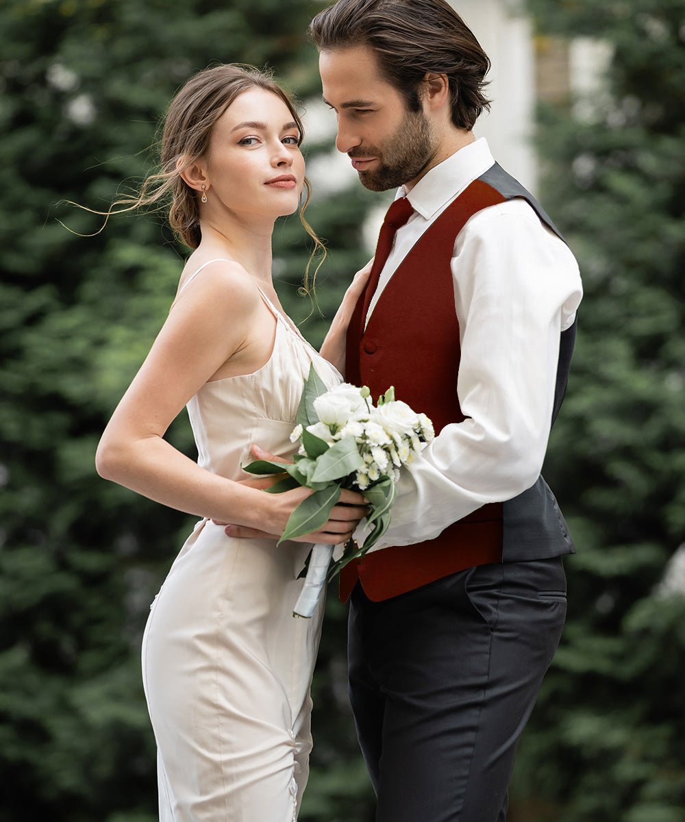 Vittorio Farina Men's Satin Vest, Necktie, Bow Tie and Pocket Square Set (Black Back)