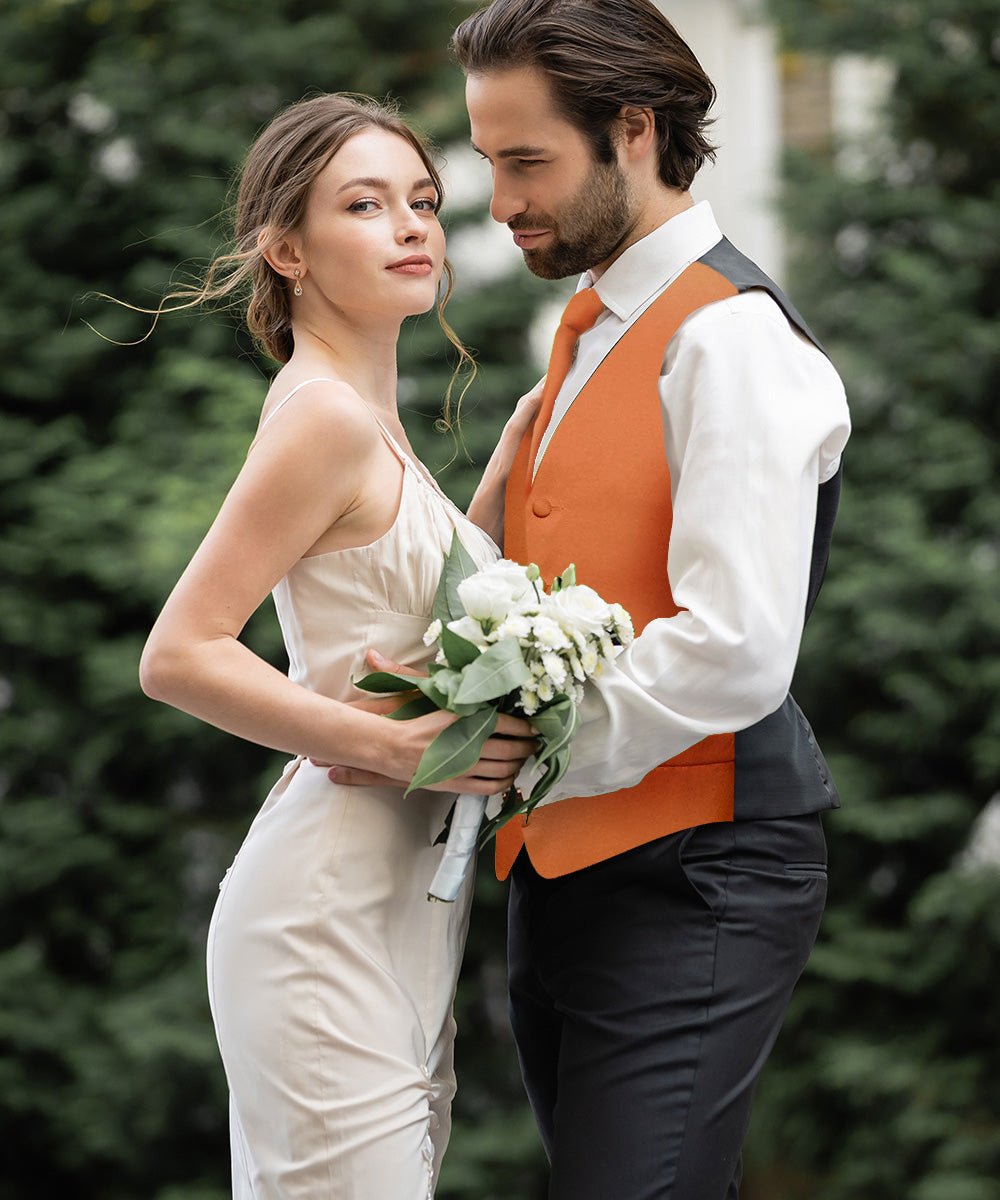 Vittorio Farina Men's Satin Vest, Necktie, Bow Tie and Pocket Square Set (Black Back)