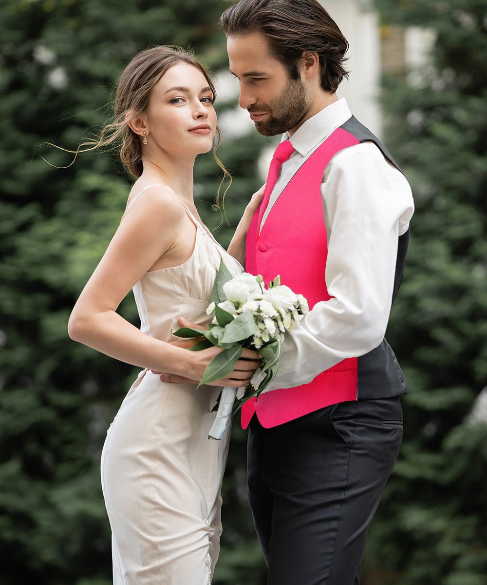 Vittorio Farina Men's Satin Vest, Necktie, Bow Tie and Pocket Square Set (Black Back)