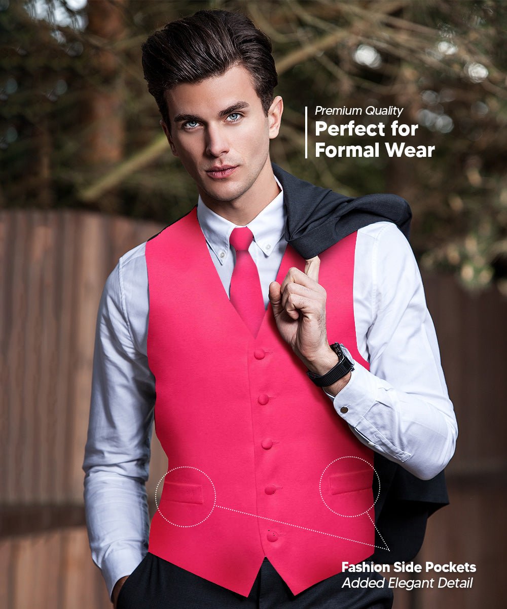 Vittorio Farina Men's Satin Vest, Necktie, Bow Tie and Pocket Square Set (Black Back)