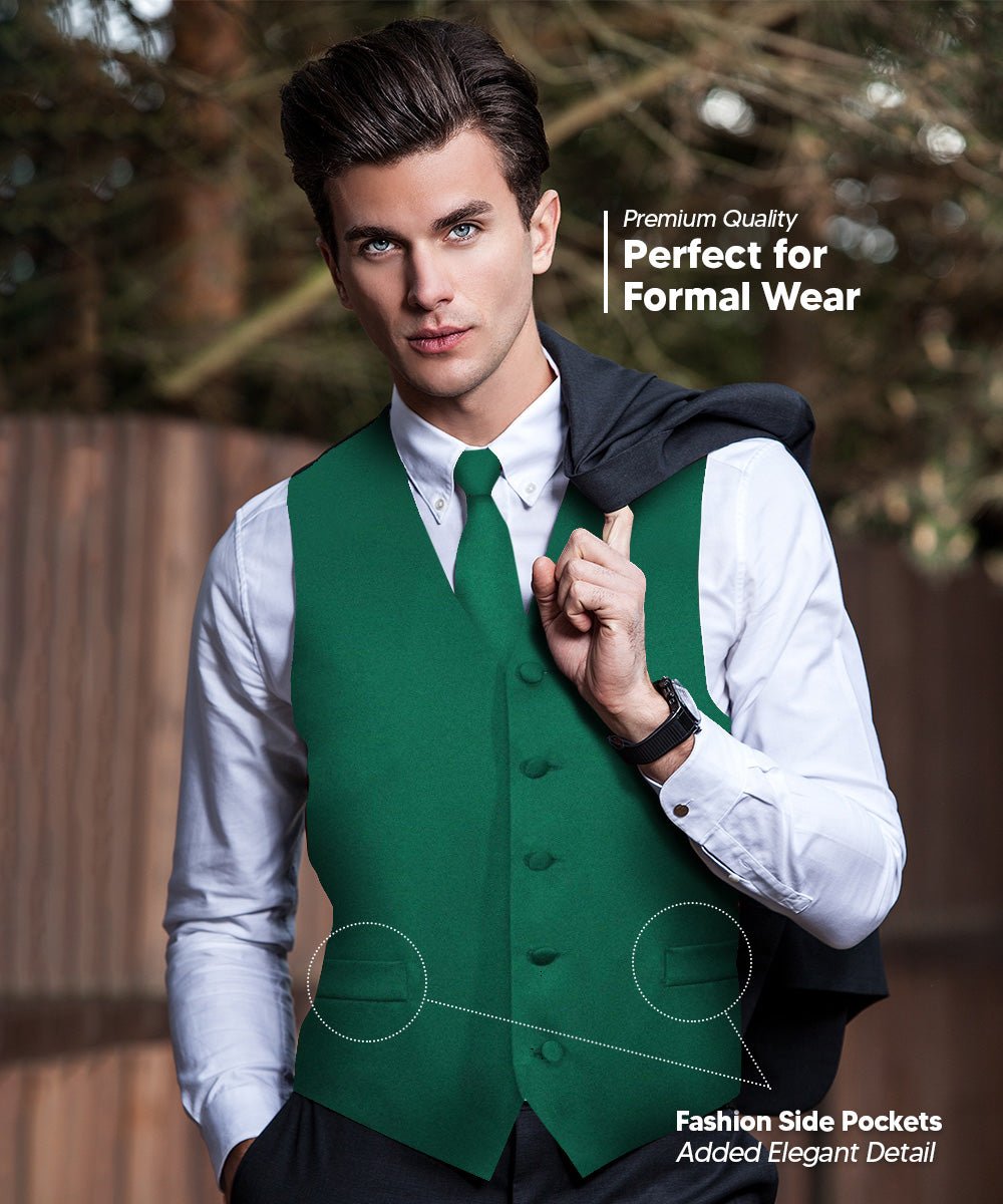 Vittorio Farina Men's Satin Vest, Necktie, Bow Tie and Pocket Square Set (Black Back)