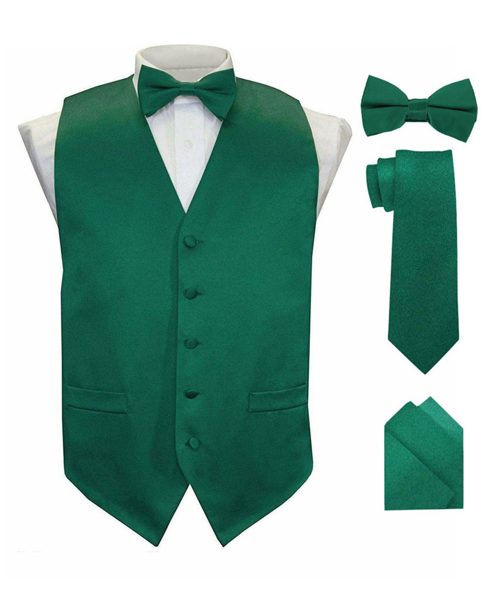 Vittorio Farina Men's Satin Vest, Necktie, Bow Tie and Pocket Square Set (Black Back)