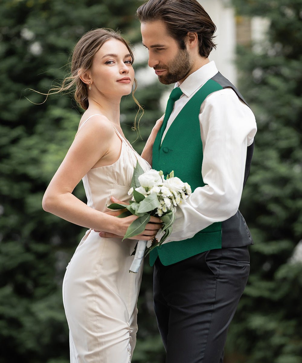 Vittorio Farina Men's Satin Vest, Necktie, Bow Tie and Pocket Square Set (Black Back)