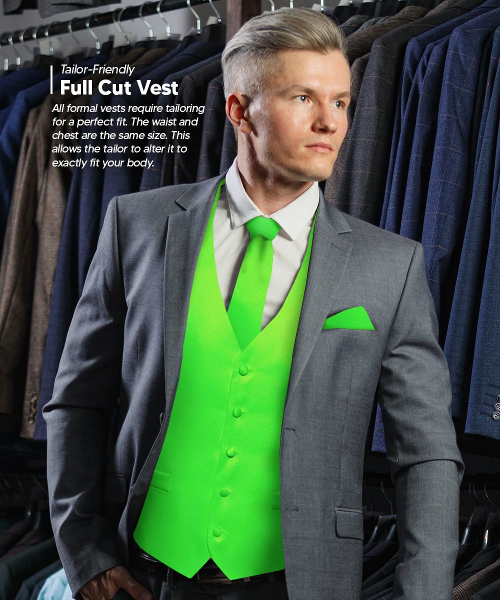 Vittorio Farina Men's Satin Vest, Necktie, Bow Tie and Pocket Square Set (Black Back)