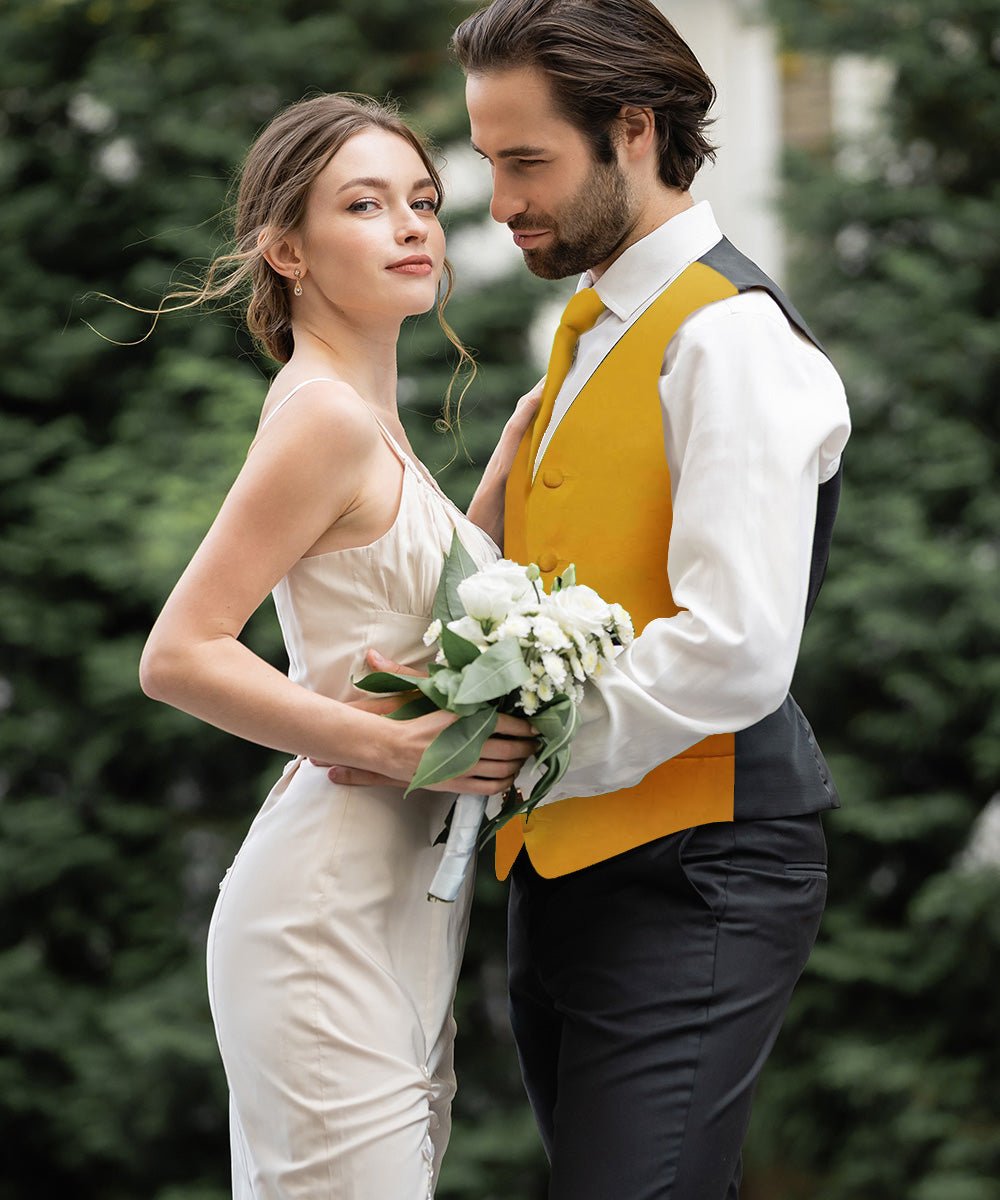 Vittorio Farina Men's Satin Vest, Necktie, Bow Tie and Pocket Square Set (Black Back)