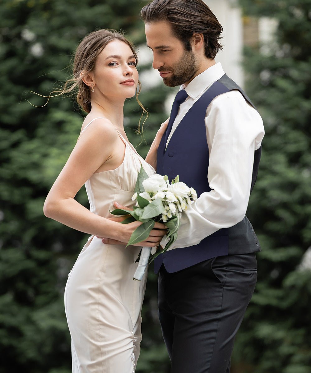 Vittorio Farina Men's Satin Vest, Necktie, Bow Tie and Pocket Square Set (Black Back)