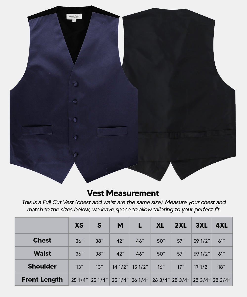 Vittorio Farina Men's Satin Vest, Necktie, Bow Tie and Pocket Square Set (Black Back)