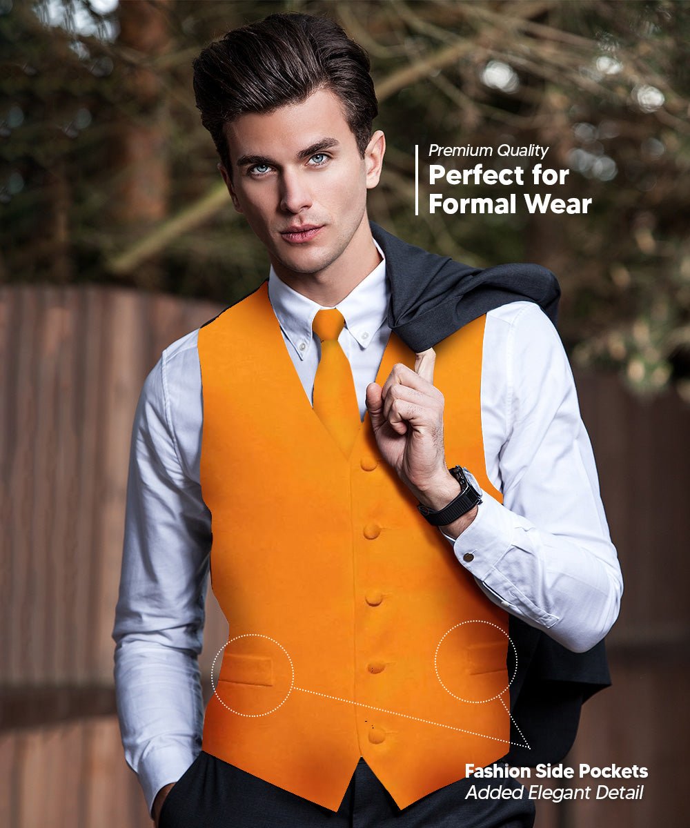 Vittorio Farina Men's Satin Vest, Necktie, Bow Tie and Pocket Square Set (Black Back)