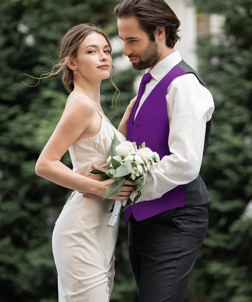 Vittorio Farina Men's Satin Vest, Necktie, Bow Tie and Pocket Square Set (Black Back)