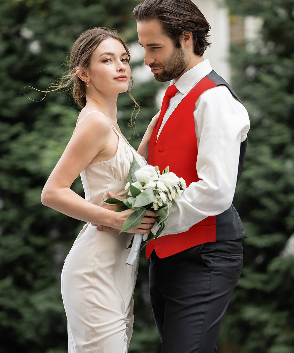 Vittorio Farina Men's Satin Vest, Necktie, Bow Tie and Pocket Square Set (Black Back)