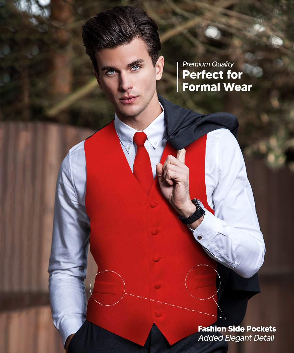 Vittorio Farina Men's Satin Vest, Necktie, Bow Tie and Pocket Square Set (Black Back)