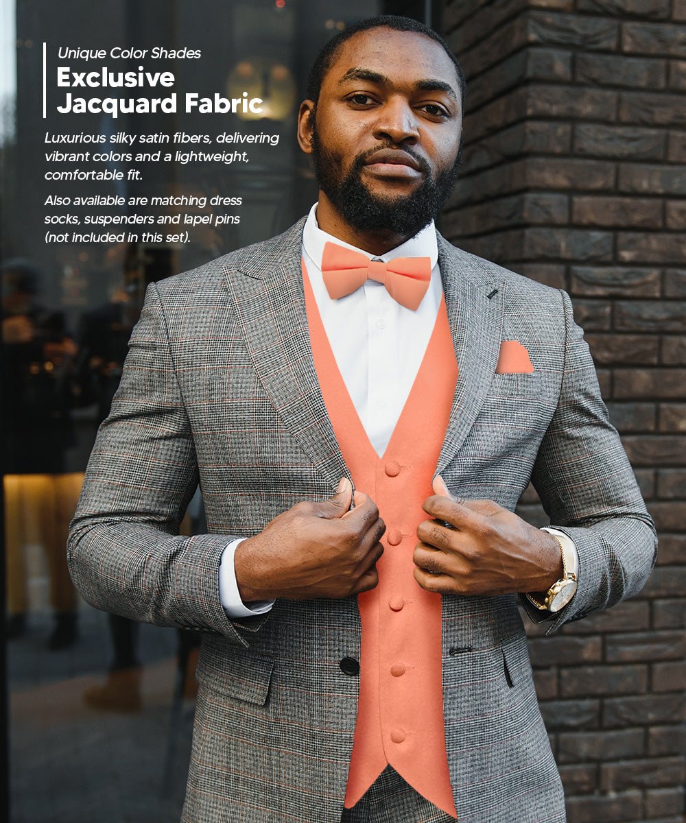 Vittorio Farina Men's Satin Vest, Necktie, Bow Tie and Pocket Square Set (Black Back)