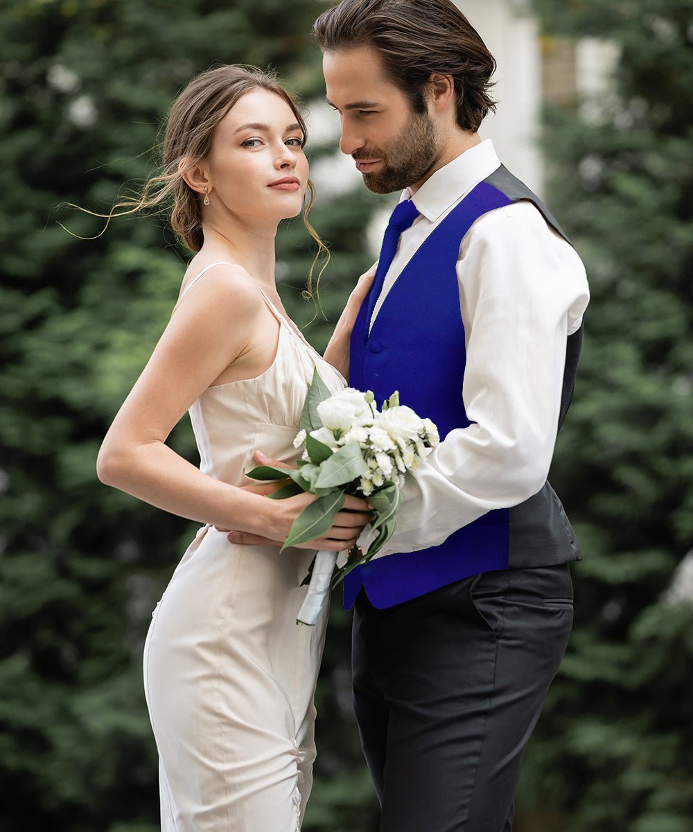 Vittorio Farina Men's Satin Vest, Necktie, Bow Tie and Pocket Square Set (Black Back)