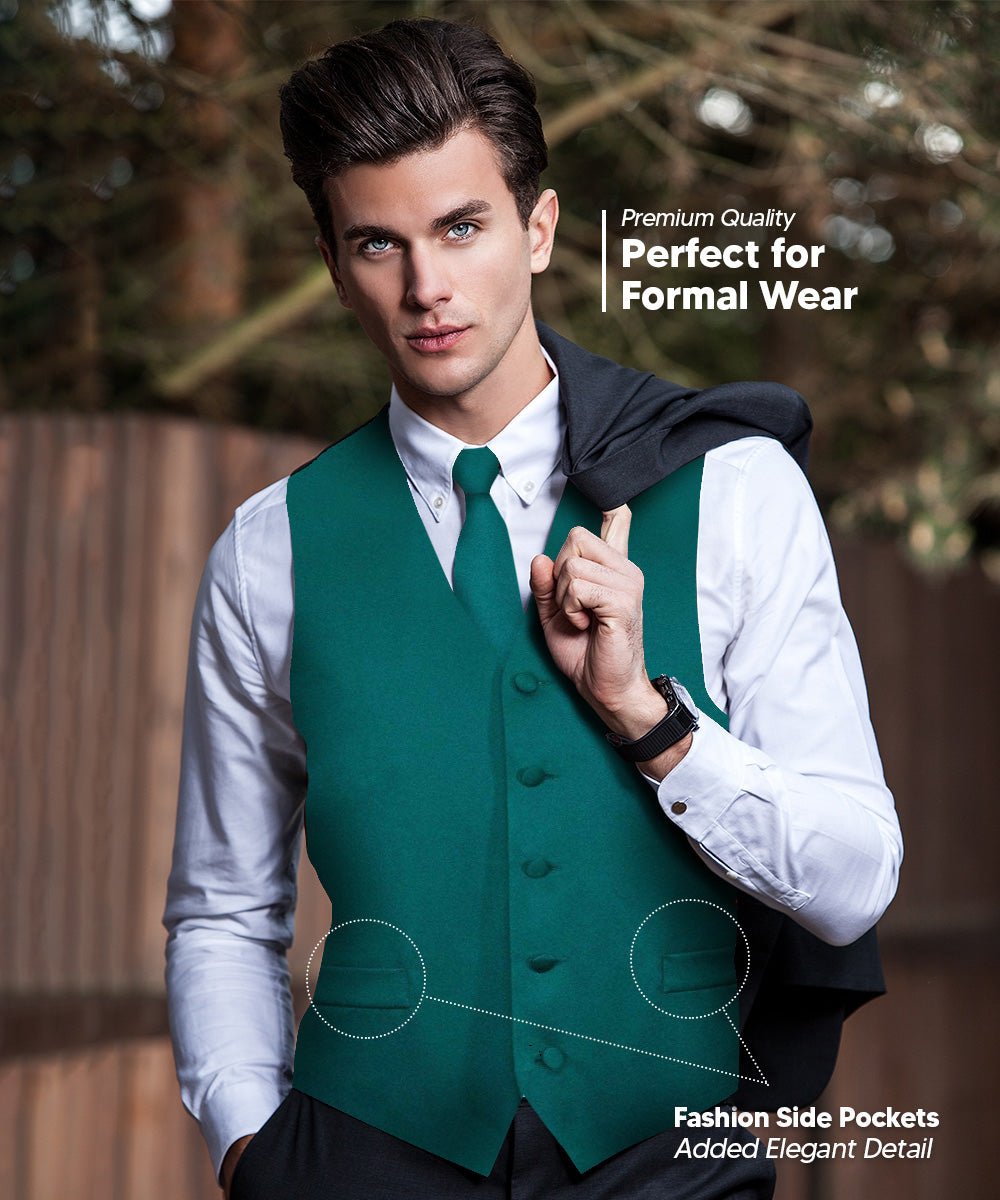 Vittorio Farina Men's Satin Vest, Necktie, Bow Tie and Pocket Square Set (Black Back)