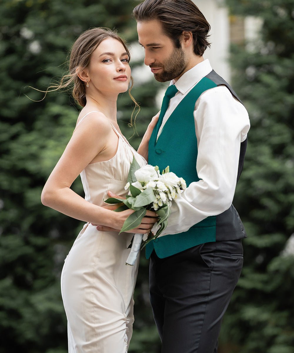 Vittorio Farina Men's Satin Vest, Necktie, Bow Tie and Pocket Square Set (Black Back)