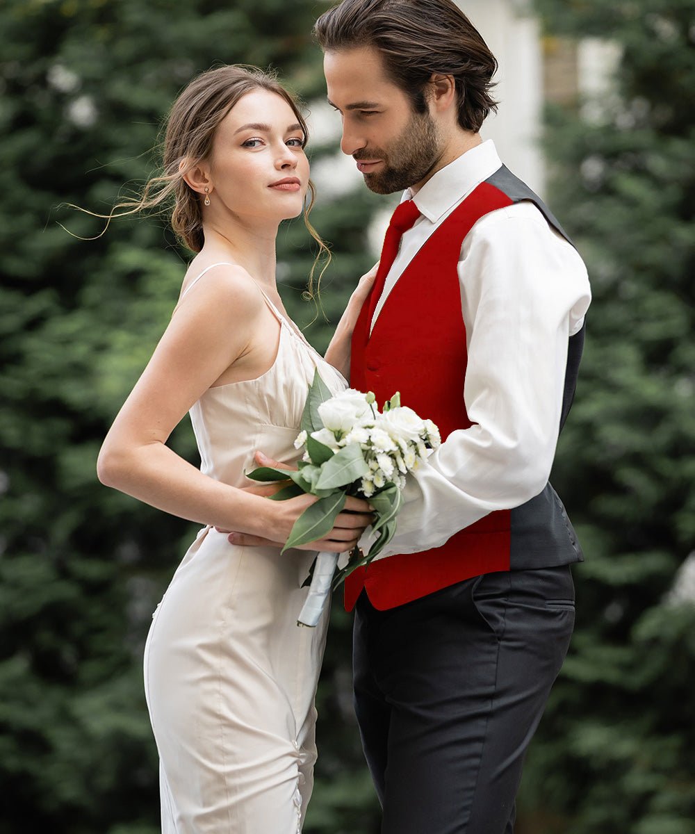 Vittorio Farina Men's Satin Vest, Necktie, Bow Tie and Pocket Square Set (Black Back)