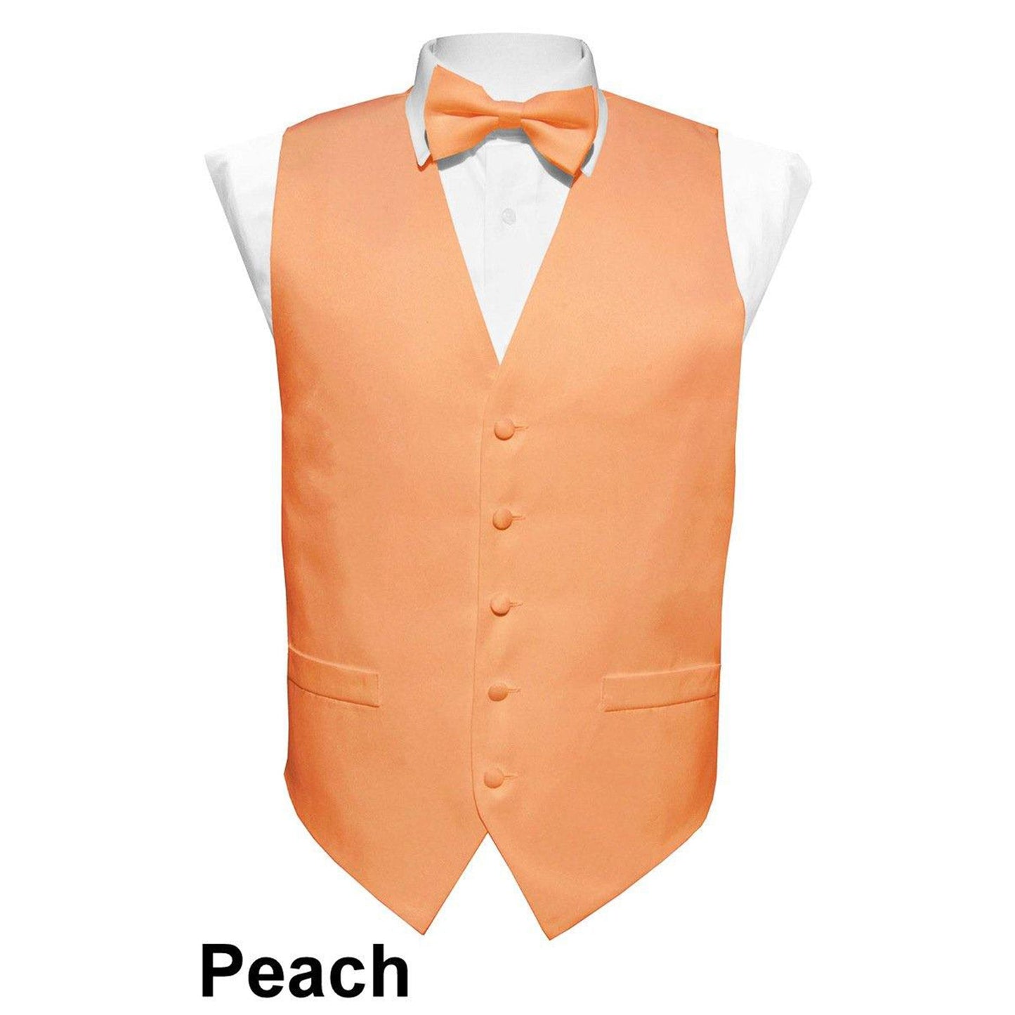 Vittorio Farina Men's Peach Satin Vest, Necktie, Bow Tie and Pocket Square Set (Peach Back)