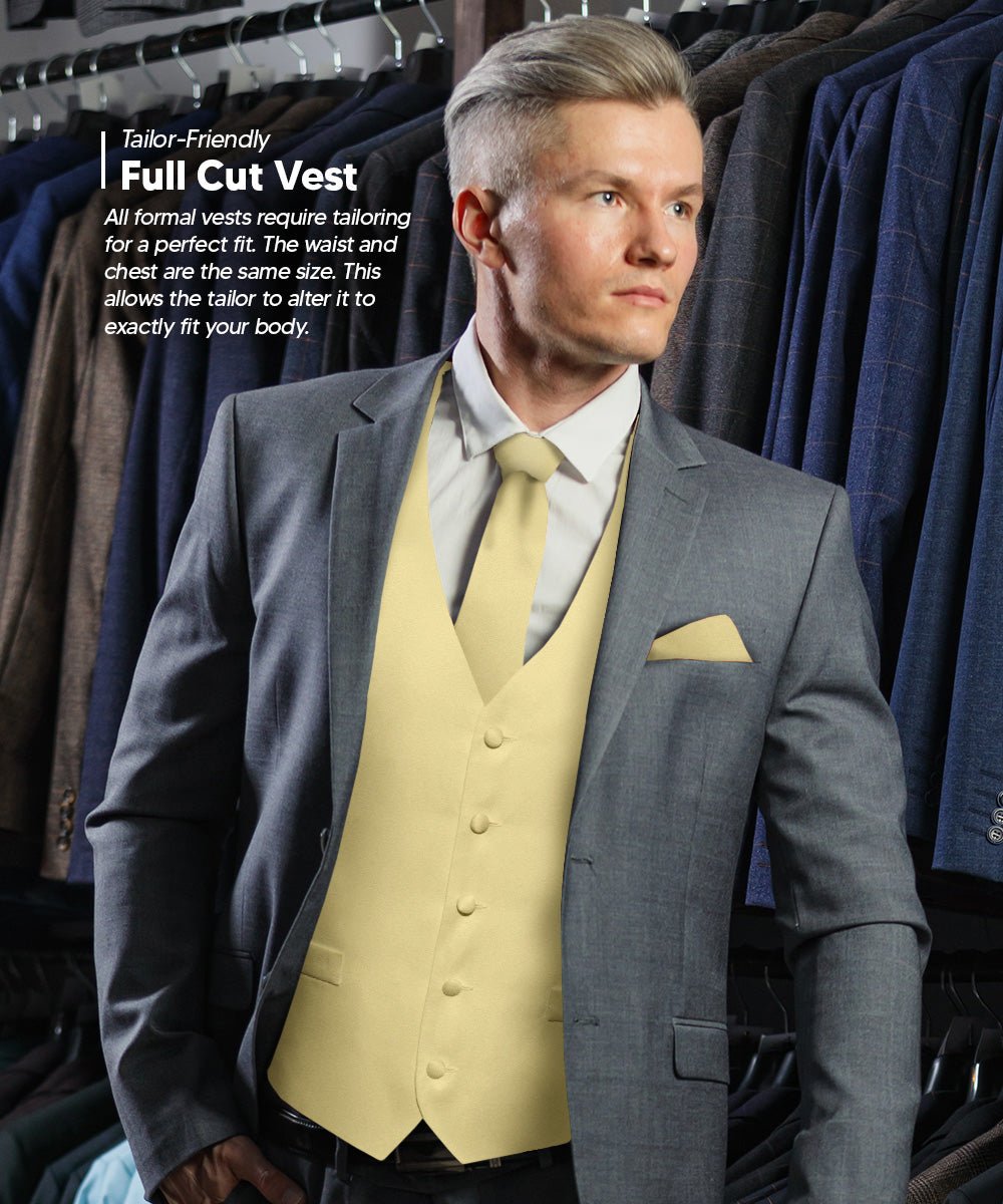 Vittorio Farina Men's Satin Vest, Necktie, Bow Tie and Pocket Square Set (White Back)