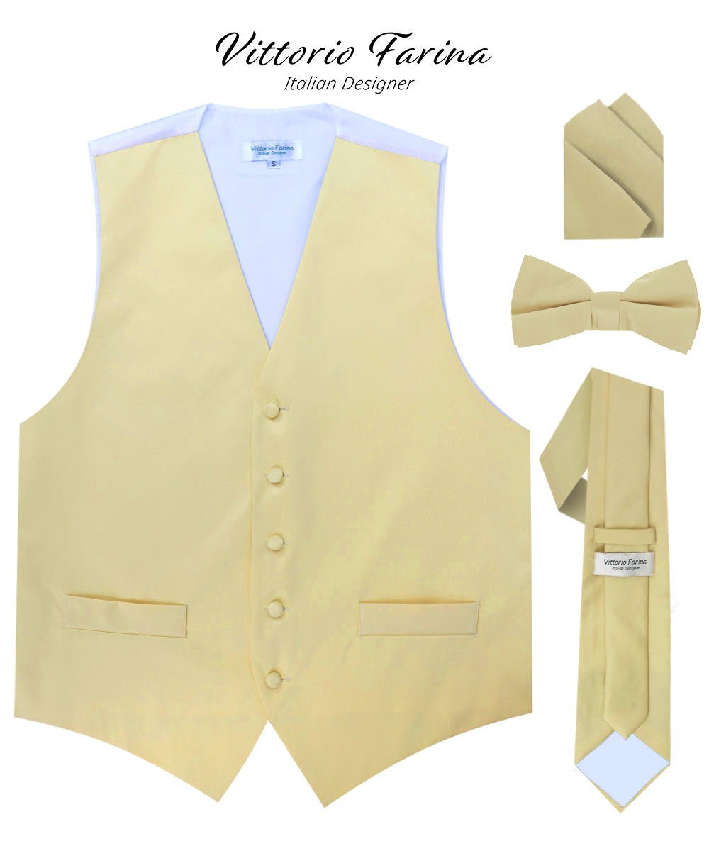 Vittorio Farina Men's Satin Vest, Necktie, Bow Tie and Pocket Square Set (White Back)