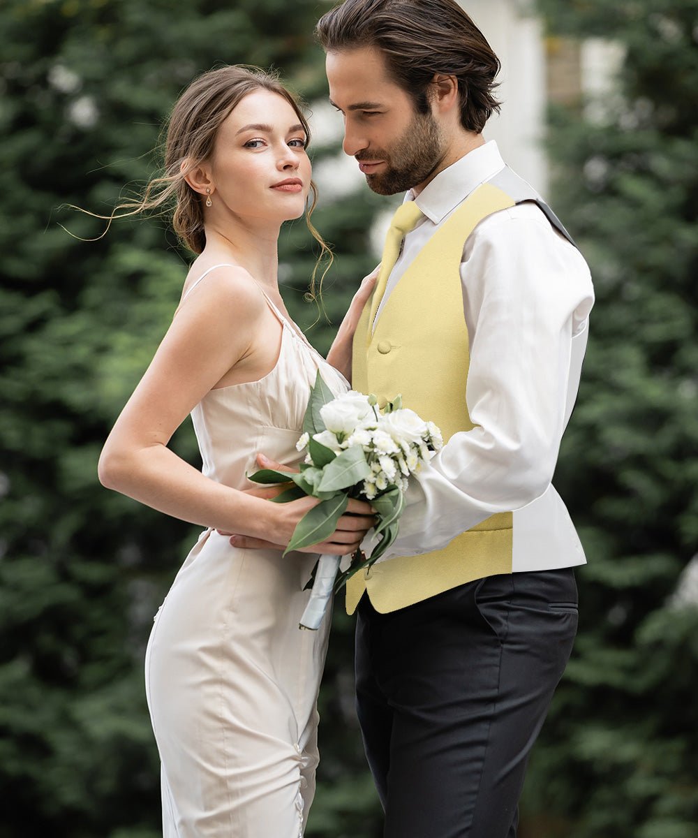 Vittorio Farina Men's Satin Vest, Necktie, Bow Tie and Pocket Square Set (White Back)