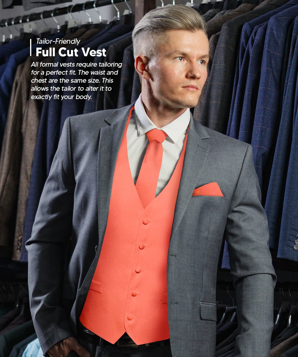 Vittorio Farina Men's Satin Vest, Necktie, Bow Tie and Pocket Square Set (White Back)