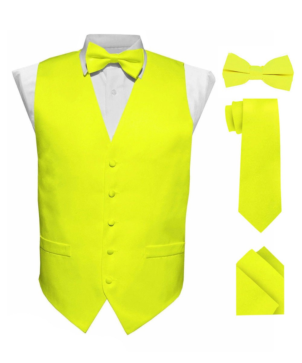 Vittorio Farina Men's Satin Vest, Necktie, Bow Tie and Pocket Square Set (White Back)