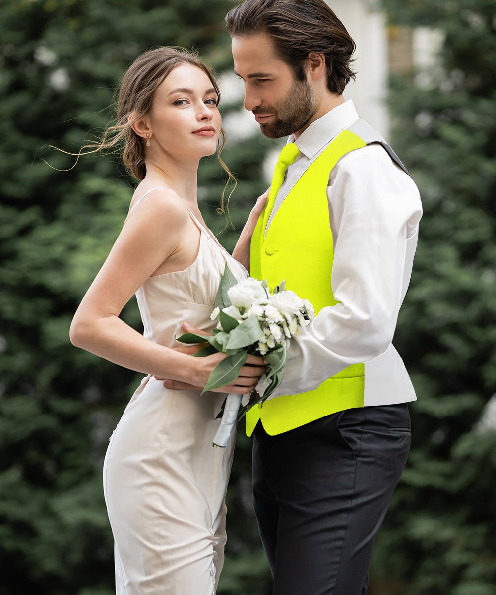 Vittorio Farina Men's Satin Vest, Necktie, Bow Tie and Pocket Square Set (White Back)