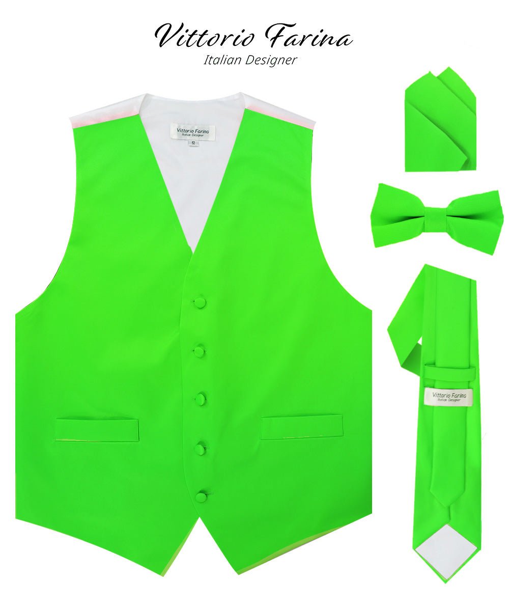 Vittorio Farina Men's Satin Vest, Necktie, Bow Tie and Pocket Square Set (White Back)