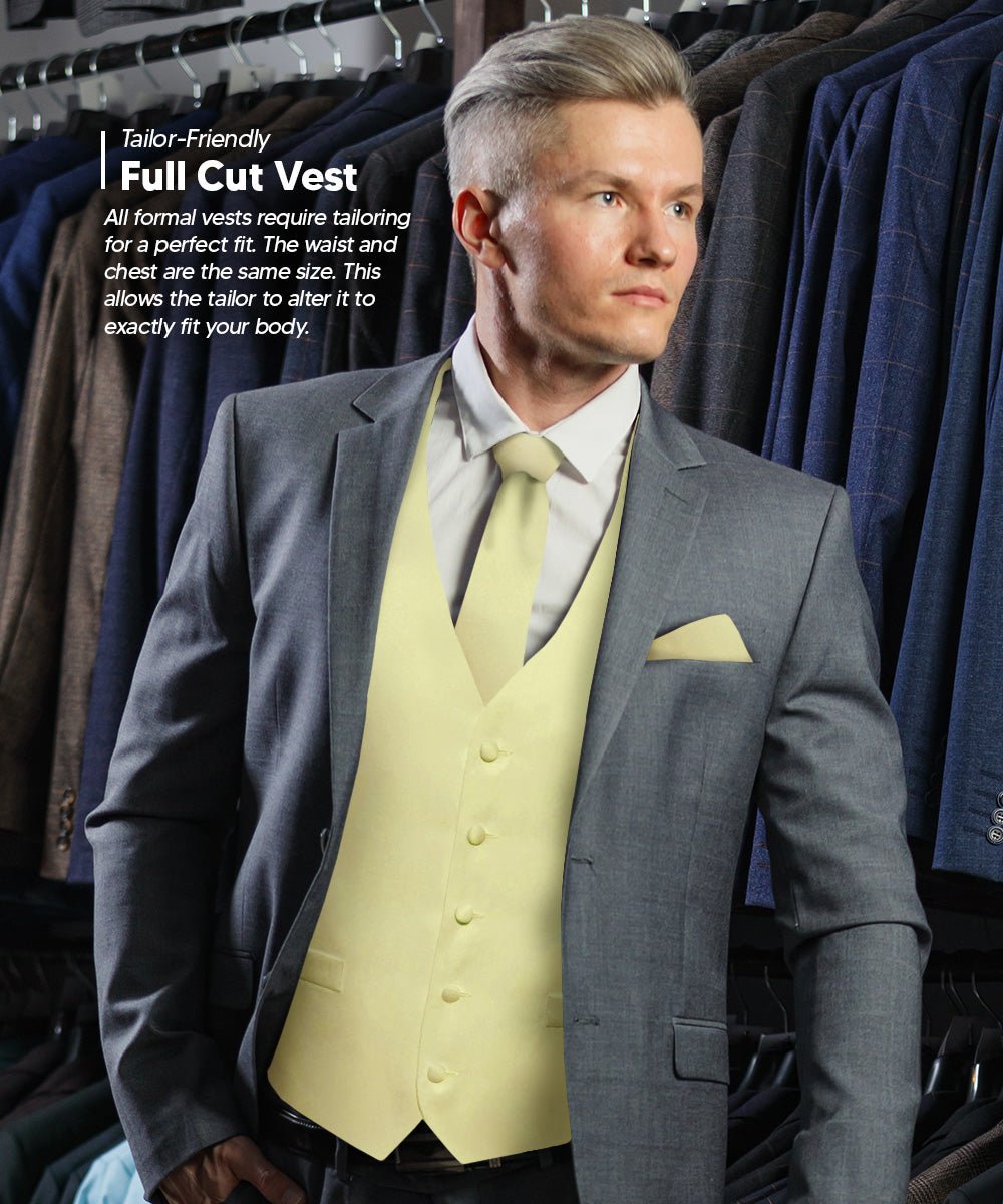 Vittorio Farina Men's Satin Vest, Necktie, Bow Tie and Pocket Square Set (White Back)