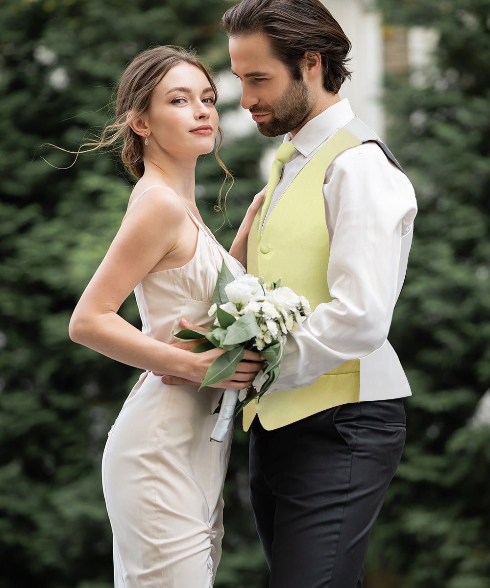 Vittorio Farina Men's Satin Vest, Necktie, Bow Tie and Pocket Square Set (White Back)