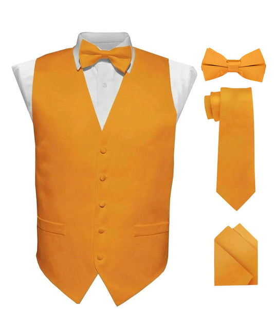 Vittorio Farina Men's Satin Vest, Necktie, Bow Tie and Pocket Square Set (White Back)
