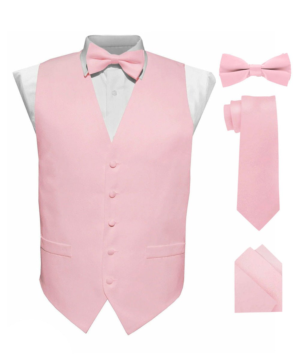 Vittorio Farina Men's Satin Vest, Necktie, Bow Tie and Pocket Square Set (White Back)