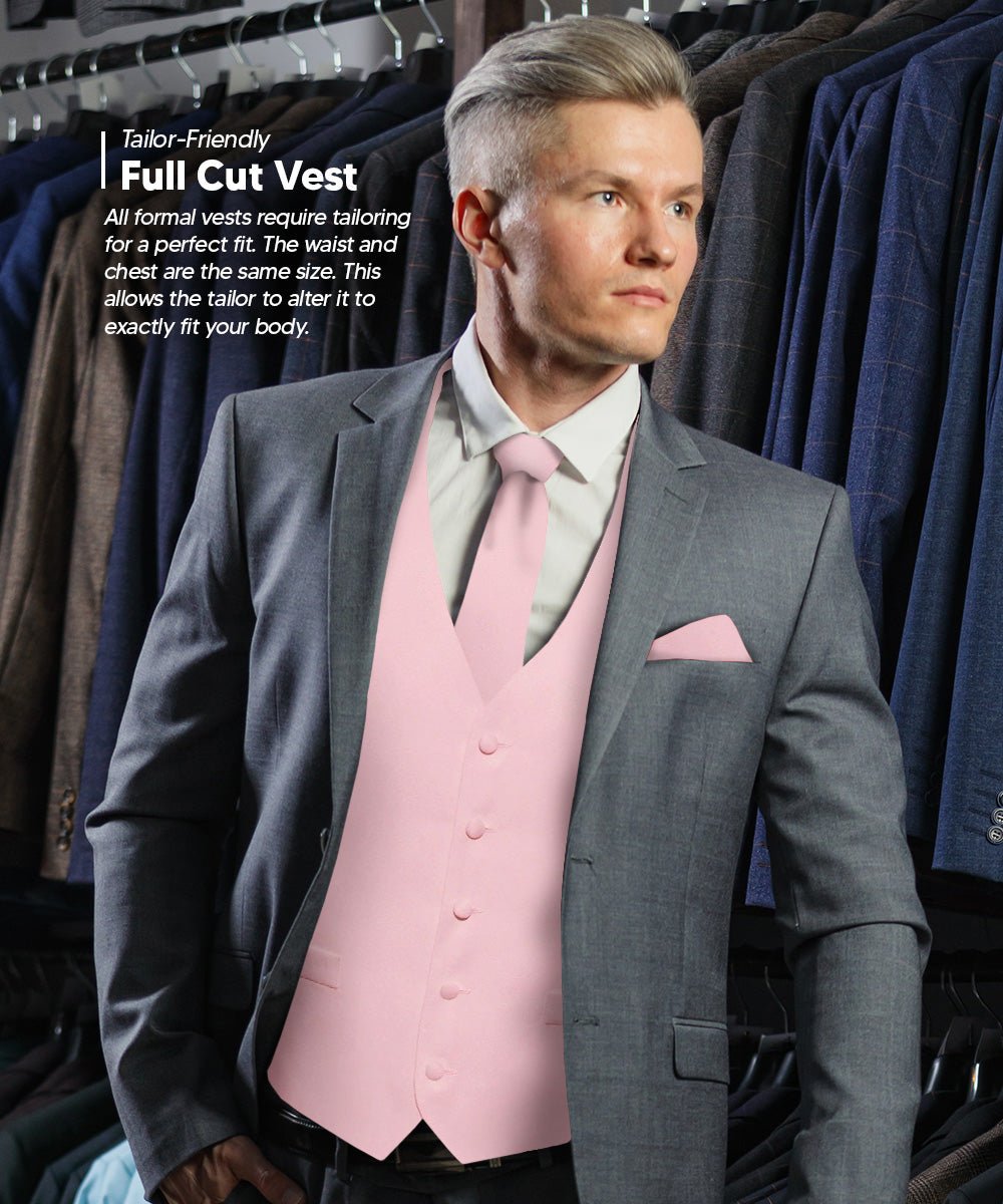 Vittorio Farina Men's Satin Vest, Necktie, Bow Tie and Pocket Square Set (White Back)