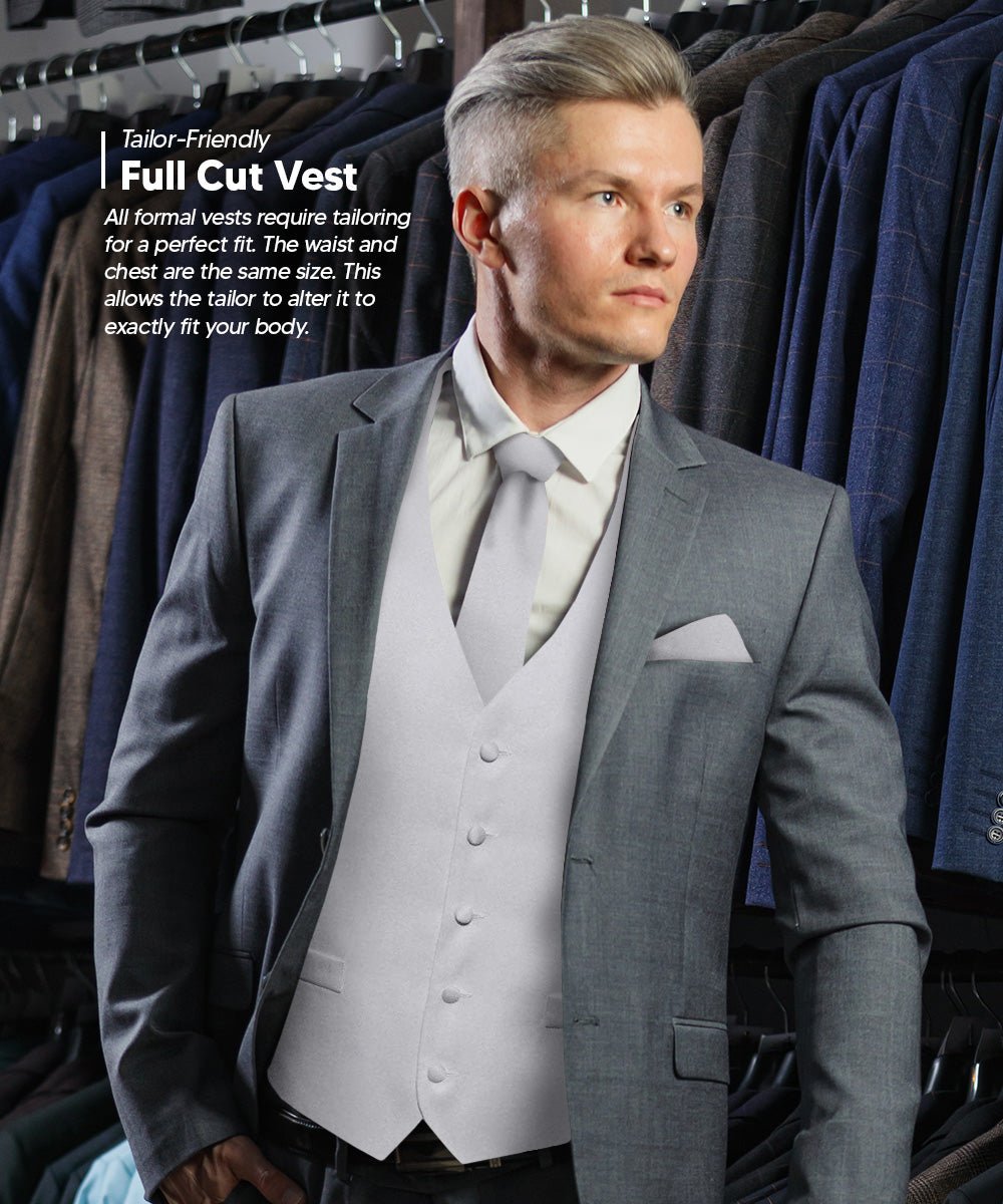 Vittorio Farina Men's Satin Vest, Necktie, Bow Tie and Pocket Square Set (White Back)