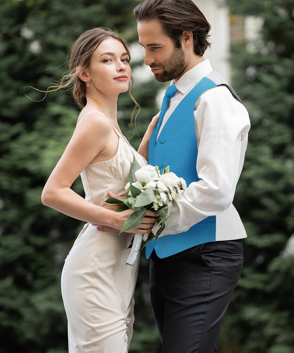 Vittorio Farina Men's Satin Vest, Necktie, Bow Tie and Pocket Square Set (White Back)