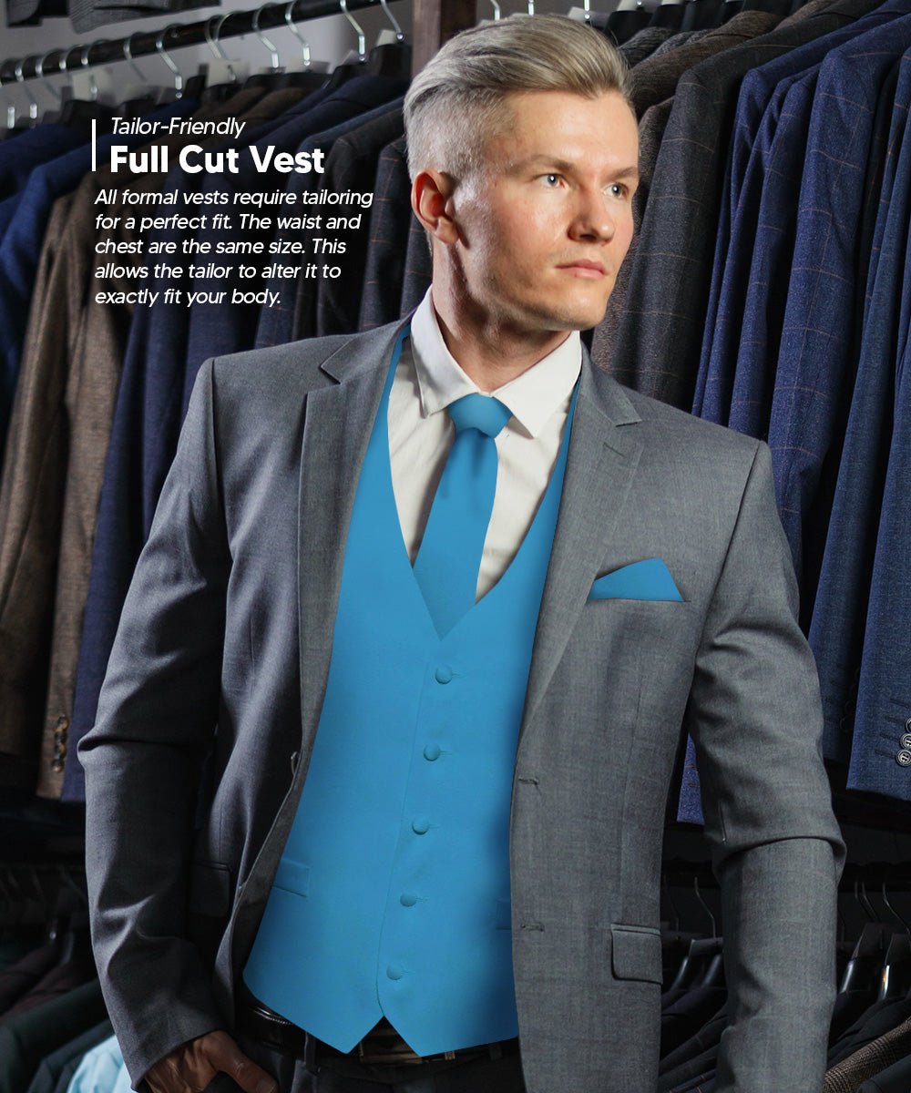 Vittorio Farina Men's Satin Vest, Necktie, Bow Tie and Pocket Square Set (White Back)